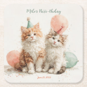 Süße Wasserfarbe-Kätzchen-Party-Katzen-Geburtstag Rechteckiger Pappuntersetzer