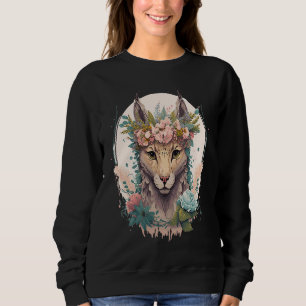 Süße Wasserfarbe Luchs Blumenkrone Florale Katze Sweatshirt