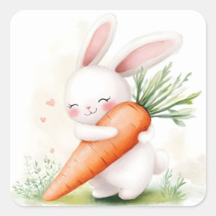 Süße Wasserfarbe Osterhase Karotte Quadratischer Aufkleber