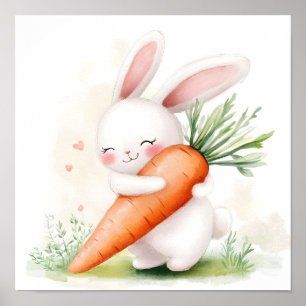 Süße Wasserfarbe Osterhase mit Karotte Poster