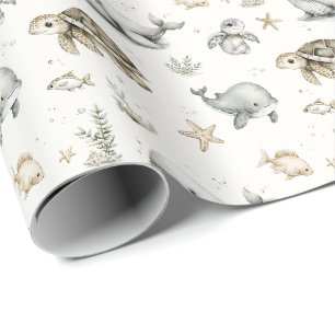 Süße Wasserfarbe-Ozean-Baby-Tiere Geschenkpapier