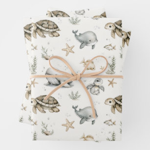 Süße Wasserfarbe-Ozean-Baby-Tiere  Geschenkpapier Set