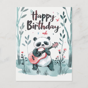 Süße Wasserfarbe Panda spielt Gitarre Geburtstag Postkarte