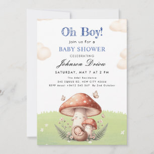 Süße Wasserfarbe Pilz Baby Boy Shower Einladung
