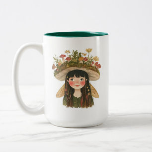 Süße Wasserfarbe-Pilz-Mädchen-Fee Zweifarben-Kaffe Zweifarbige Tasse