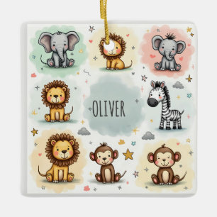 Süße Wasserfarbe-Safari-Tier-Doodle Keramikornament