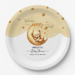 Süße Wasserfarbe Schlafender Bär Auf Mond Baby Sho Pappteller