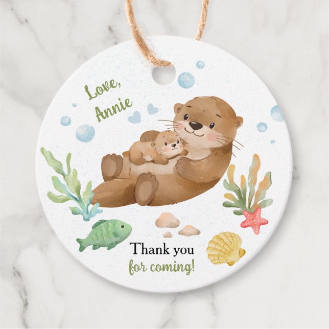 Süße Wasserfarbe Seeotter-Mutter & Baby Geschenkanhänger (Vorderseite)
