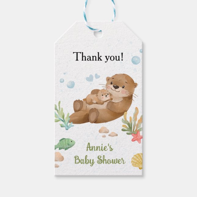 Süße Wasserfarbe Seeotter-Mutter & Baby Geschenkanhänger (Vorderseite)