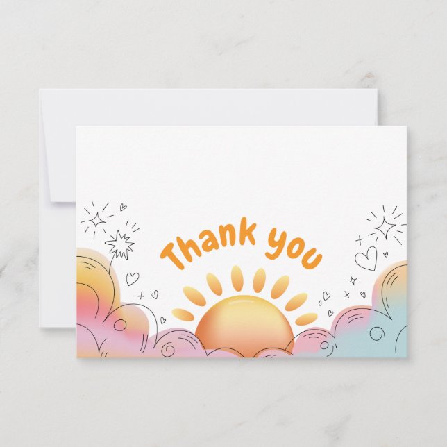 Süße Wasserfarbe Sonne und Glitzer Doodle Dankeskarte (Vorderseite)