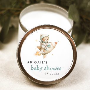 Süße Wasserfarbe-Teddybär-Astronaut-Baby-Shower Runder Aufkleber