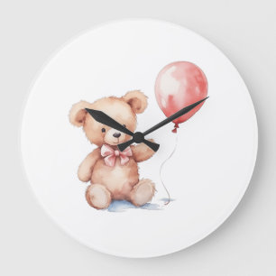 Süße Wasserfarbe Teddybär-Geburtstagsfeier  Große Wanduhr