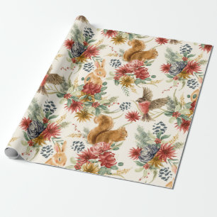 Süße Wasserfarbe Waldtiere Blumenmuster Geschenkpapier