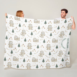 Süße Wasserfarbe-Weihnachts-Baby-Drachen-Familienn Fleecedecke