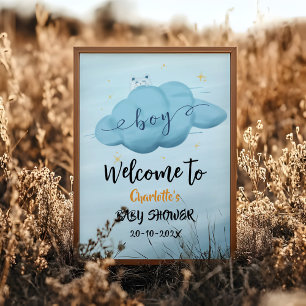 Süße Wasserfarbe-Wolken-Baby-Jungen-Party Begrüßun Poster
