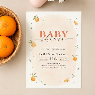 Süße Wasserfarbe Zitrusorange Babyparty Einladung
