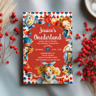 Süße Wasserfarben Alice in ONEDERLAND 1. Geburtsta Einladung