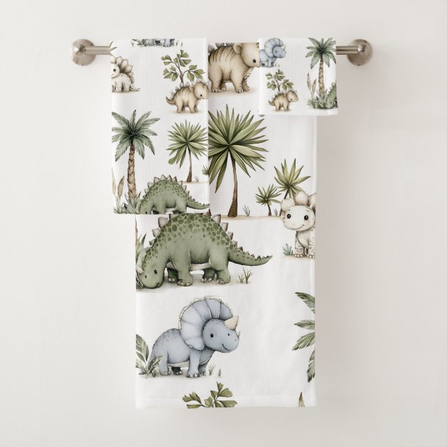 Süße Wasserfarben-Baby-Dinosaurier Badhandtuch Set (Insitu)