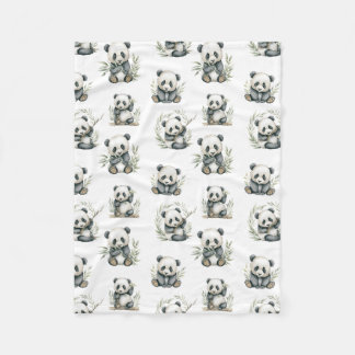 Süße Wasserfarben-Baby-Pandas beim Bambus-Essen Fleecedecke