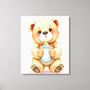 Süße Wasserfarben-Baby-Teddybär-Illustration Leinwanddruck