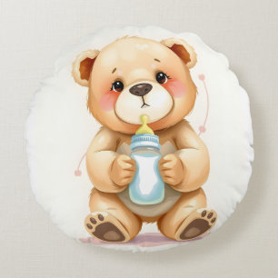 Süße Wasserfarben-Baby-Teddybär-Illustration Rundes Kissen