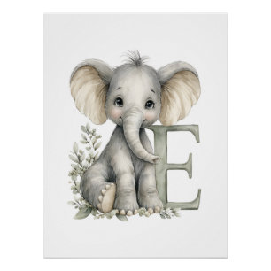 Süße Wasserfarben-Babytiere mit Alphabet-Buchstabe Poster