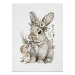 Süße Wasserfarben-Babytiere mit Blumen Poster