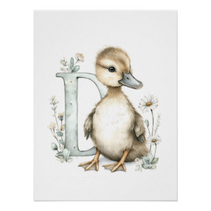 Süße Wasserfarben-Babytiere mit Buchstaben des Alp Poster