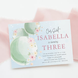 Süße Wasserfarben-Ballon-Kinder-Geburtstagsfeier Einladung