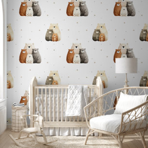 Süße Wasserfarben-Bärenfamilie Boho-Kinderzimmer Tapete