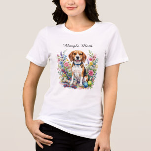 Süße Wasserfarben-Beagle in Blumen Personalisiert Tri-Blend Shirt