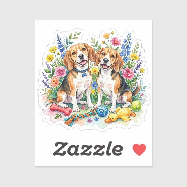 Süße Wasserfarben-Beagles Aufkleber (Blatt)