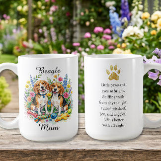 Süße Wasserfarben-Beagles in Blumen Personalisiert Kaffeetasse