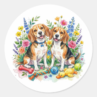 Süße Wasserfarben-Beagles Runder Aufkleber