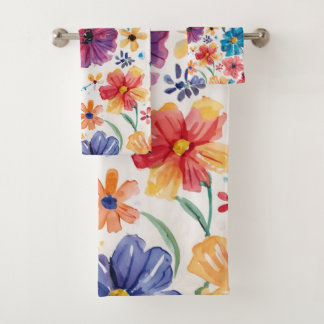 Süße Wasserfarben-Blumen Badhandtuch Set