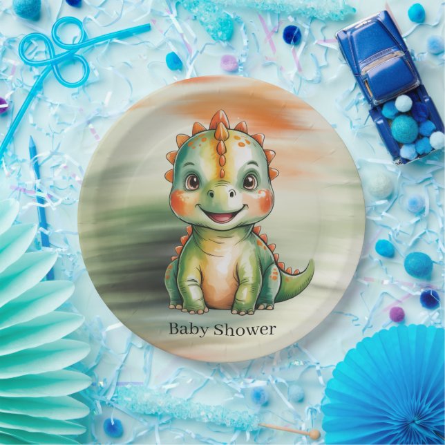 Süße Wasserfarben-Dinosaurier-Baby-Party Pappteller (Party)