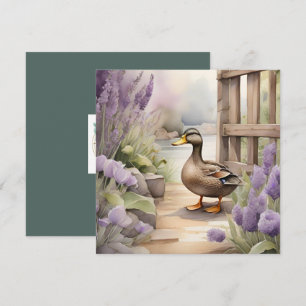 Süße Wasserfarben-Ente und Lavendel-Leerzeichen  Karte