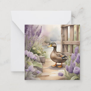 Süße Wasserfarben-Ente und Lavendel-Leerzeichen Mitteilungskarte