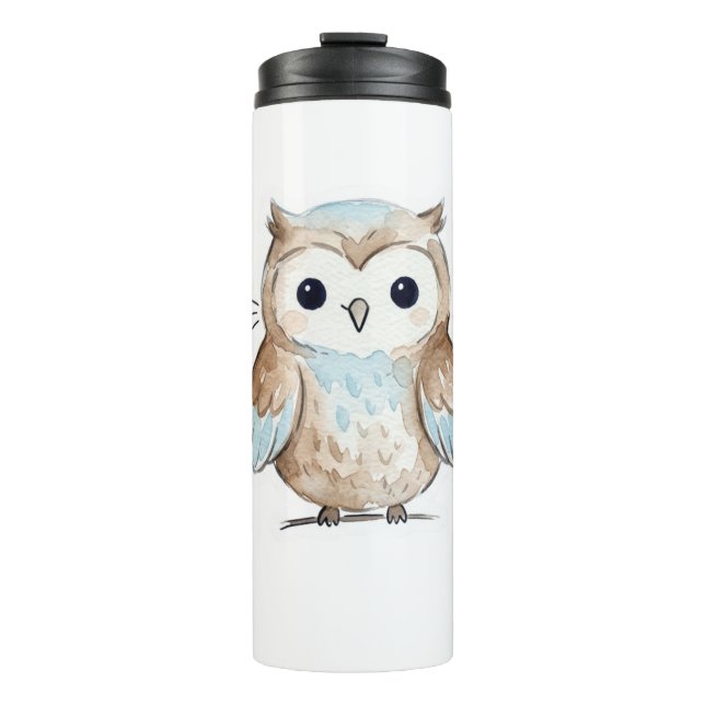Süße Wasserfarben-Eule-Thermal-Reisemug Thermosbecher (Vorderseite)