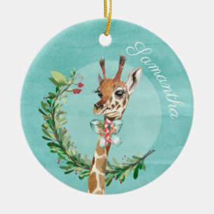 Süße Wasserfarben-Giraffe personalisiert Keramik Ornament