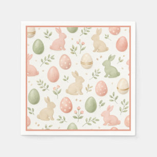 Süße Wasserfarben-Hasen-Blumen-Oster-Brunch Serviette