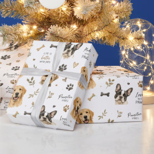 Süße Wasserfarben-Hunde und Pfotenabdrücke Haustie Geschenkpapier