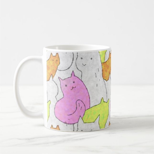 Süße Wasserfarben-Katzen-Doodle-Muster Kaffeetasse (Links)