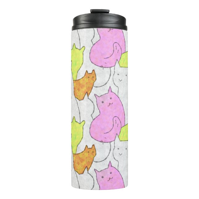 Süße Wasserfarben-Katzen-Doodle-Muster Thermosbecher (Vorderseite)