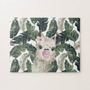 Süße Wasserfarben-Lama   Tropische Monstera Puzzle