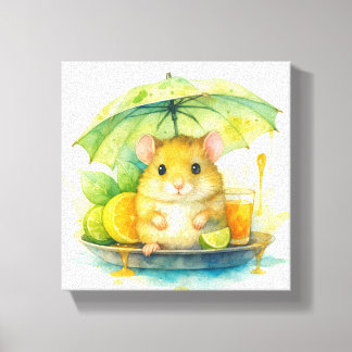 Süße Wasserfarben-Maus unter Regenschirm-Leinwandk Leinwanddruck