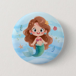 Süße Wasserfarben-Meerjungfrau Unterwasser-Kunst C Button