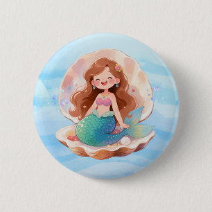 Süße Wasserfarben-Meerjungfrau Unterwasser-Kunst-N Button