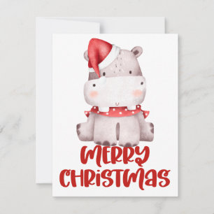Süße Wasserfarben-Nilpferd-Weihnachtskarte Feiertagskarte