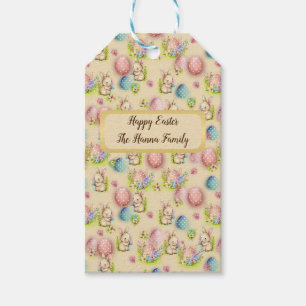Süße Wasserfarben-Oster-Eier, Hase und Floral Geschenkanhänger